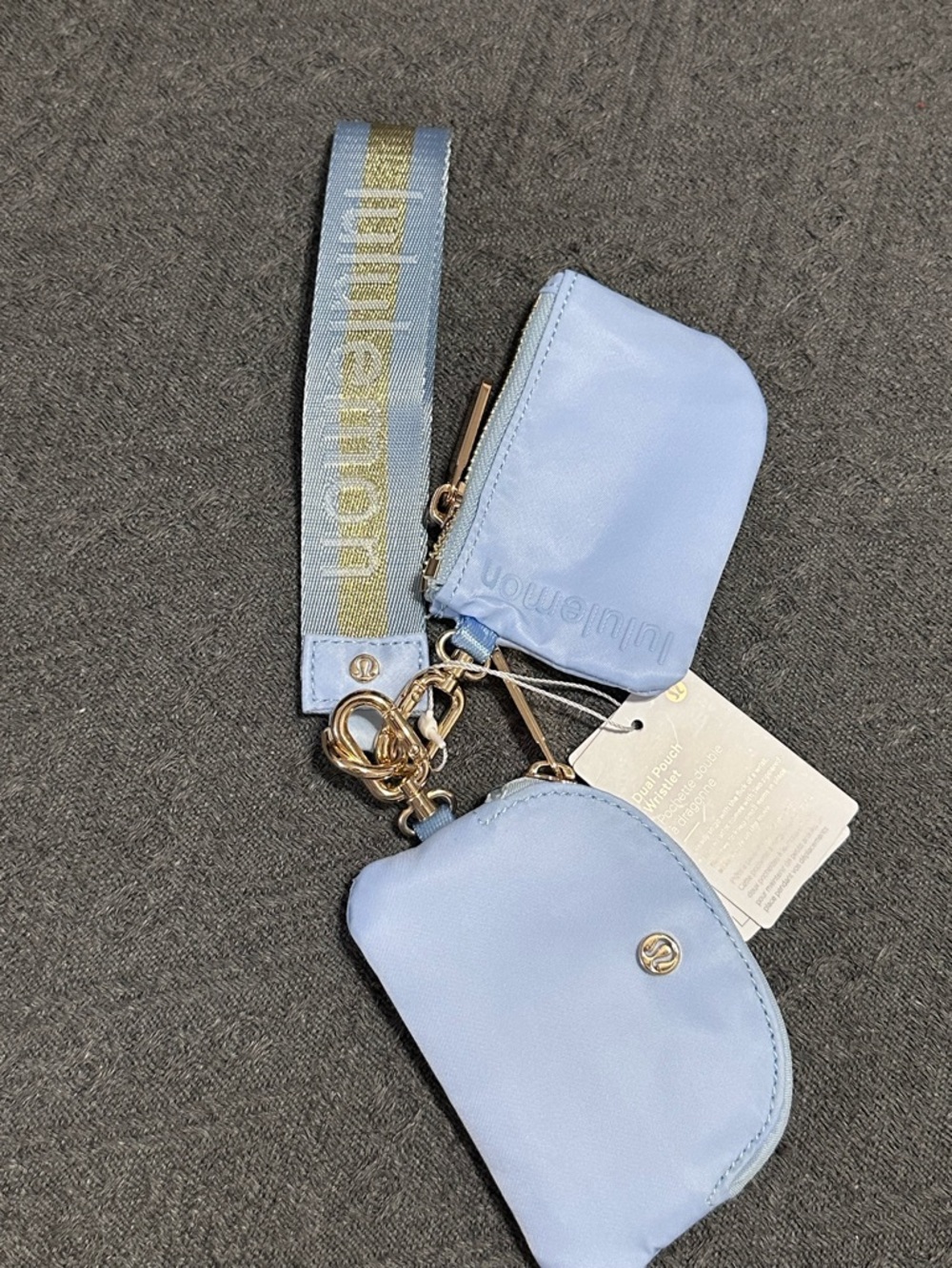 lululemon athletica Light Blue Wristlet Keychain Pouch Set with Gold Hardware